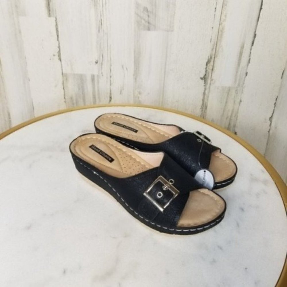 GC Good Choice Shoes JUSTINA WEDGE SANDAL Black Wedge - Picture 2 of 6